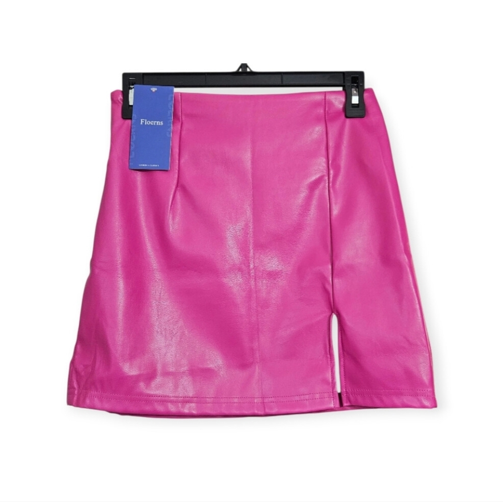 Floerns Hot Pink Faux Leather Barbiecore Bikercore Moto Mini Skirt Size XS NWT